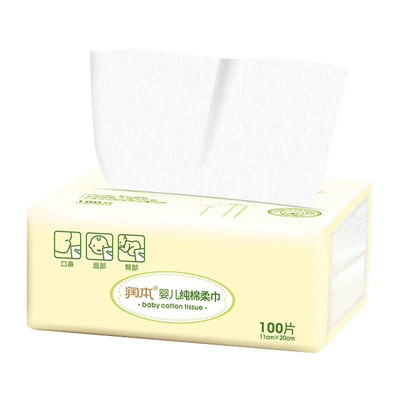 润本婴儿纯棉柔巾干湿两用巾100抽*1包 亲肤柔韧耐用卸妆棉干湿纸巾