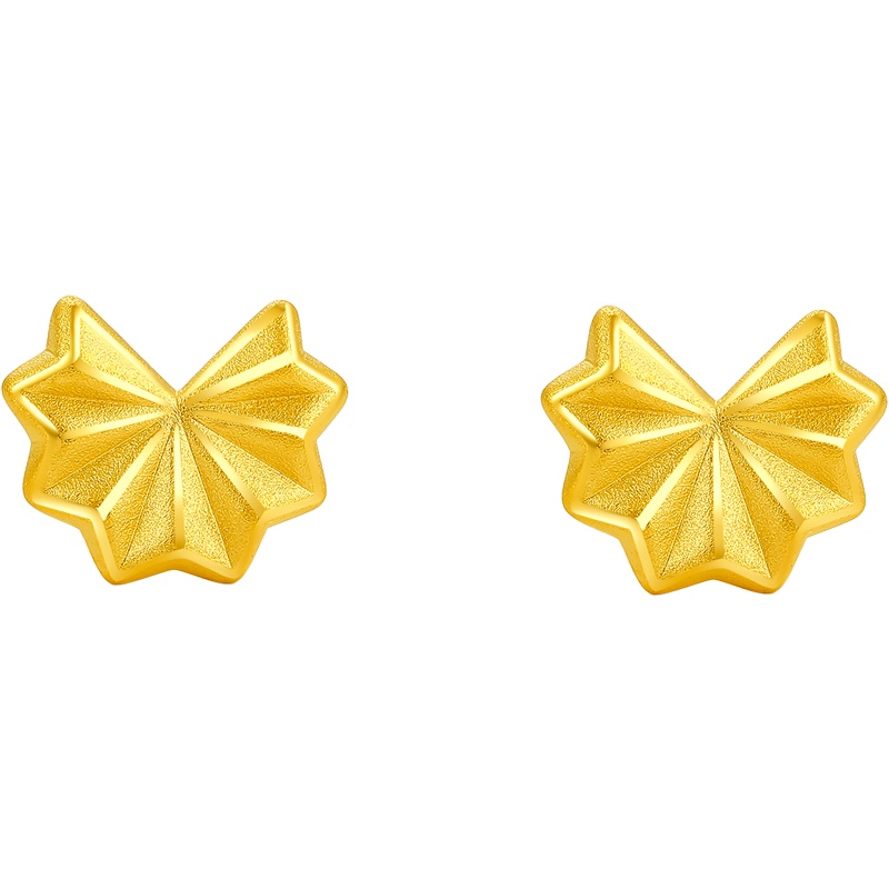 周大生黄金饰品定价黄金耳饰 硬足金折花耳钉女士自戴款质感个性耳钉送来恋人