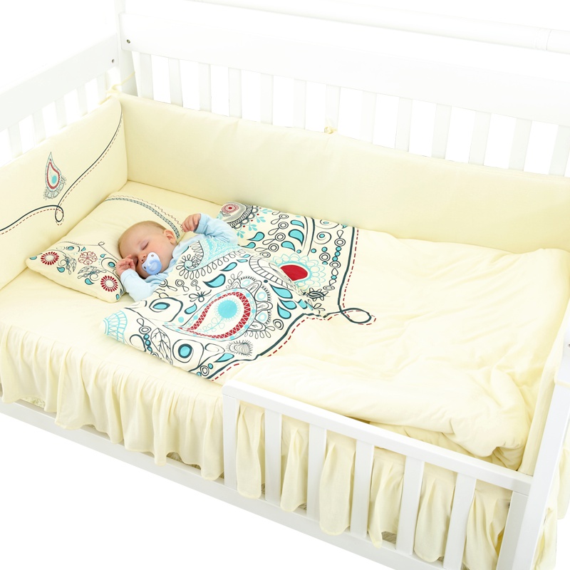 龙之涵[LONGZHIHAN] 婴儿床上用品 儿童床围4件套 宝宝全棉被子春秋冬厚款 婴儿床品套件120*65cm