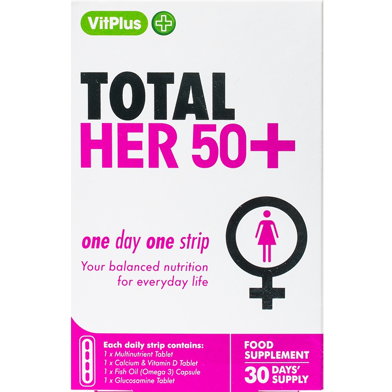 [50岁妈妈营养条:关爱妈妈]英国VitPlus+50岁女士每日营养条鱼油+氨基葡萄糖+钙D维D+矿物质 30条/盒