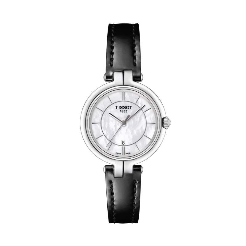 天梭(TISSOT)瑞士手表 珍珠贝母表盘优雅气质 弗拉明戈系列皮带女士石英表T094.210.16.111.00 礼物