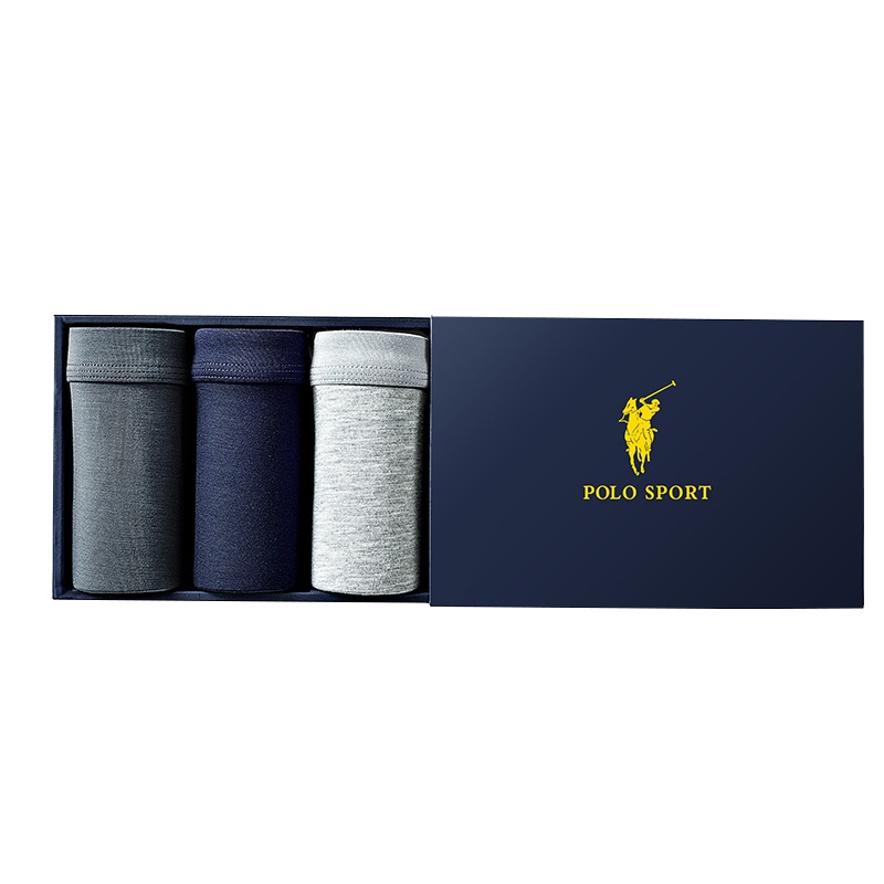 POLO SPORT精装男士大马标纯色四角裤 3条礼盒装