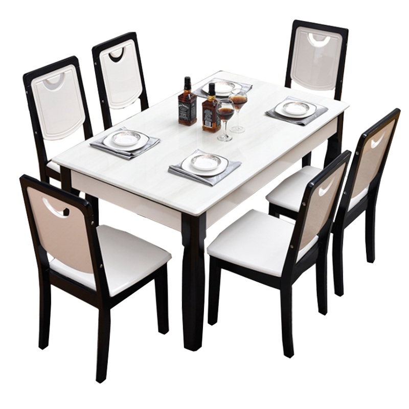 大理石餐桌椅组合北欧黑白色长方形小户型现代简约实木饭桌餐桌