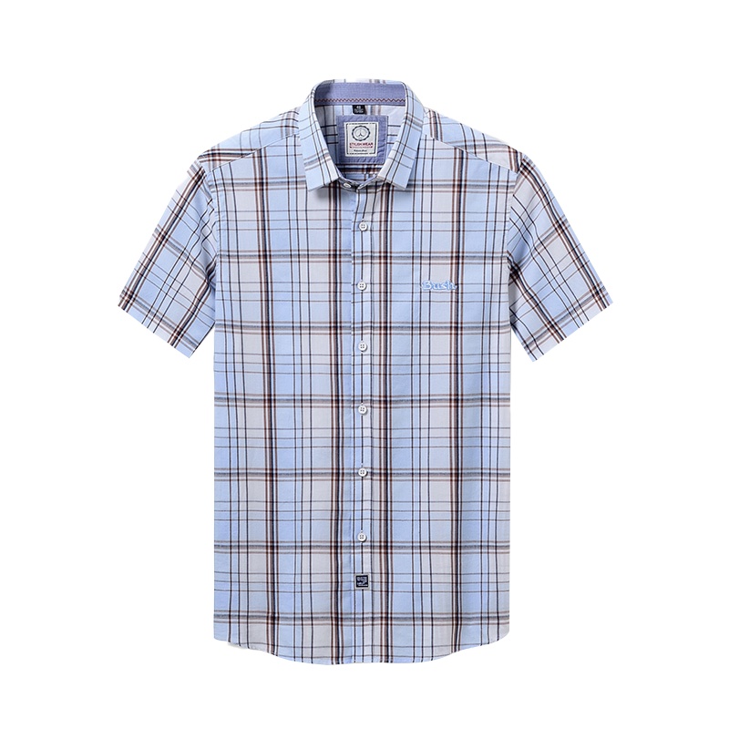 鸭鸭(yaya)时尚休闲舒适衬衫修身格子短袖春夏装衬衫DYB57M0280