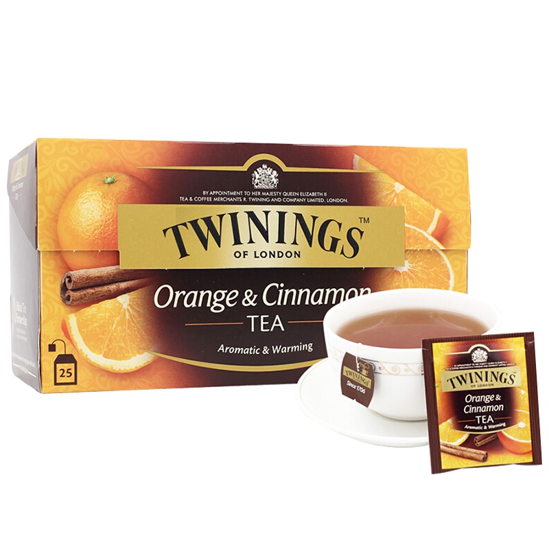 英国川宁(TWININGS) 柑桔肉桂果香红茶25包*2g 波兰进口茶叶袋泡茶包