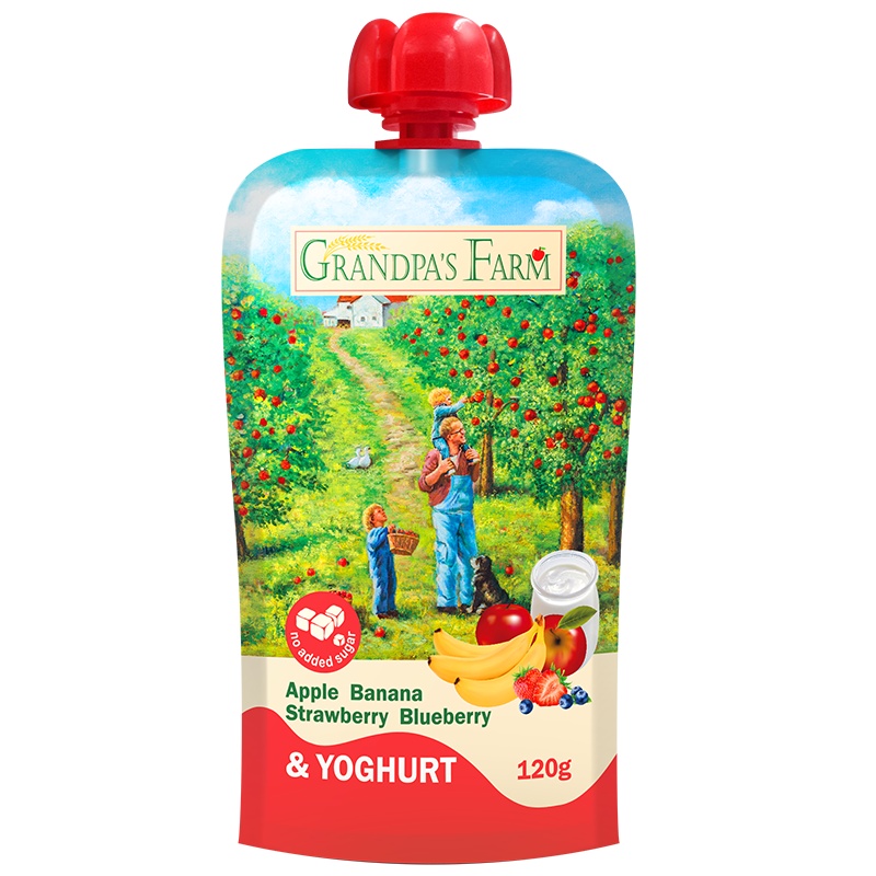 爷爷的农场 欧洲进口宝宝辅食婴儿水果泥 风味发酵乳苹果香蕉草莓蓝莓味 120g/袋