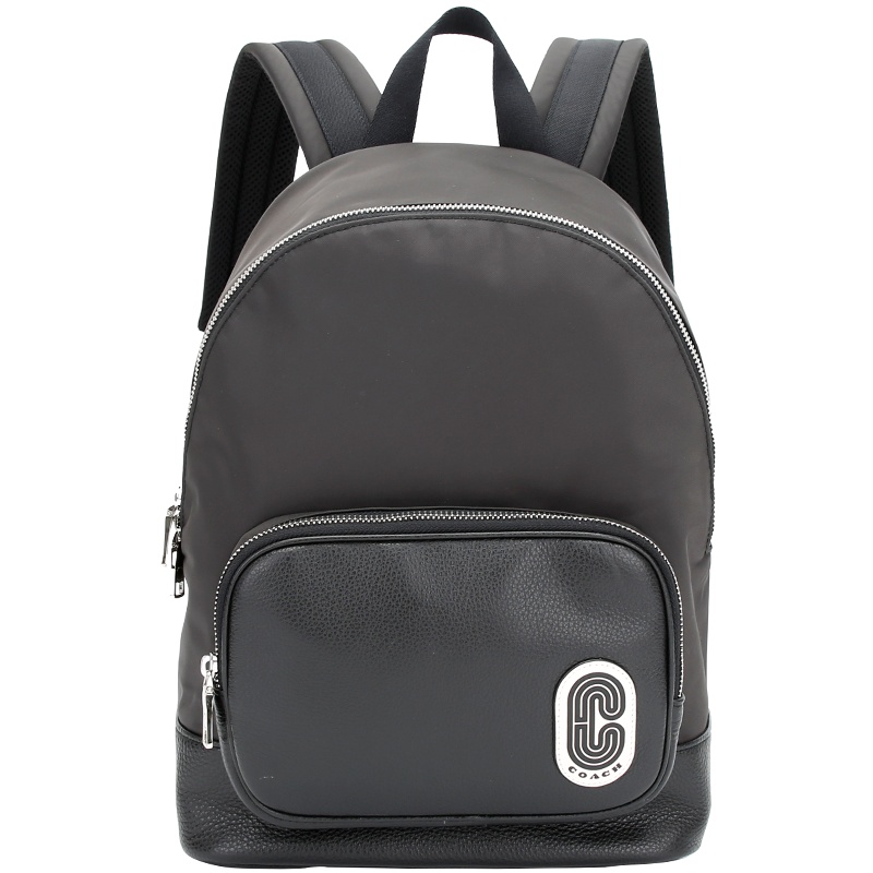 COACH 蔻驰 奢侈品 男士专柜款LOGO印字卡其色拼黑色人造革配皮双肩背包礼物送男友 1700 SKHBK