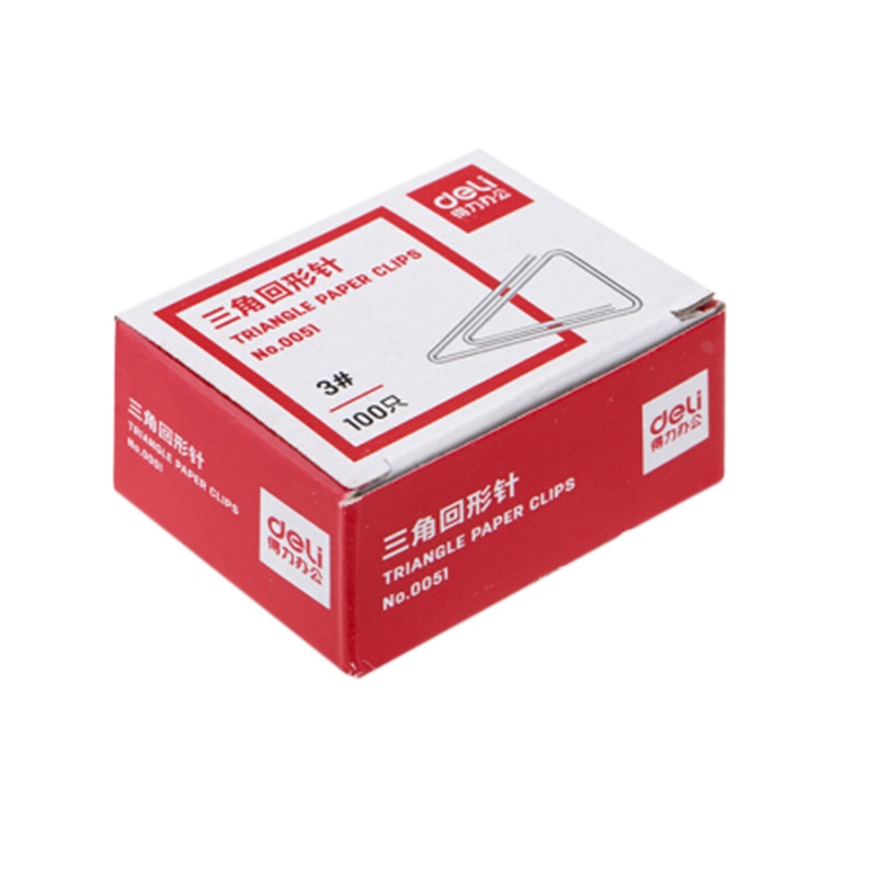得力 0051 3#镀镍三角回形针 29mm金属曲别针 办公用品100枚/盒 10盒装