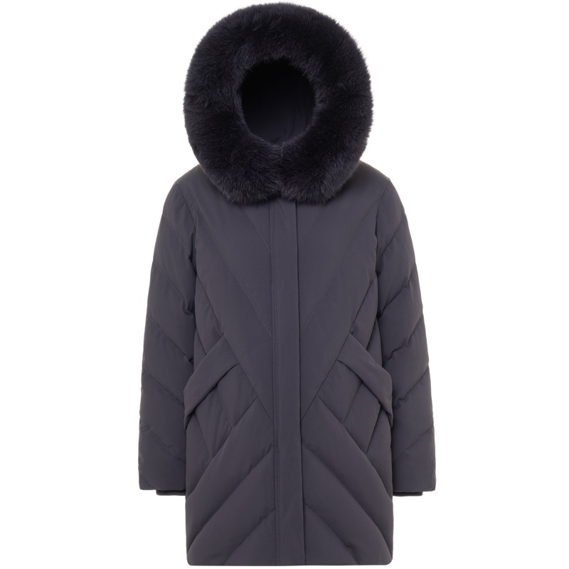 波司登羽绒服中老年女装连帽毛领中长款加大厚款