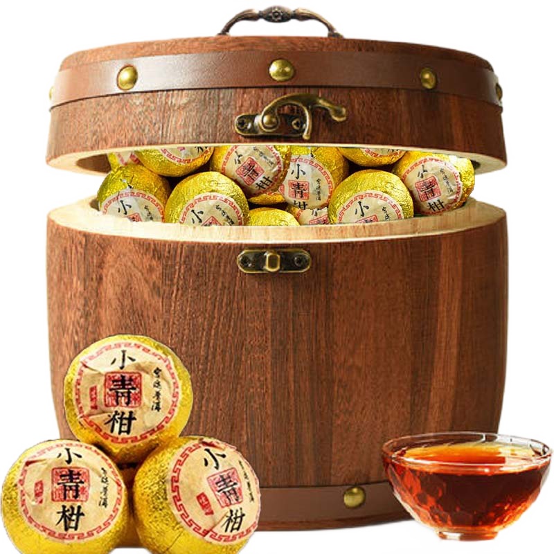 痴福 小青柑500g木桶装新会青柑陈皮熟茶柑普茶小青桔柑橘普洱茶黑茶礼盒装