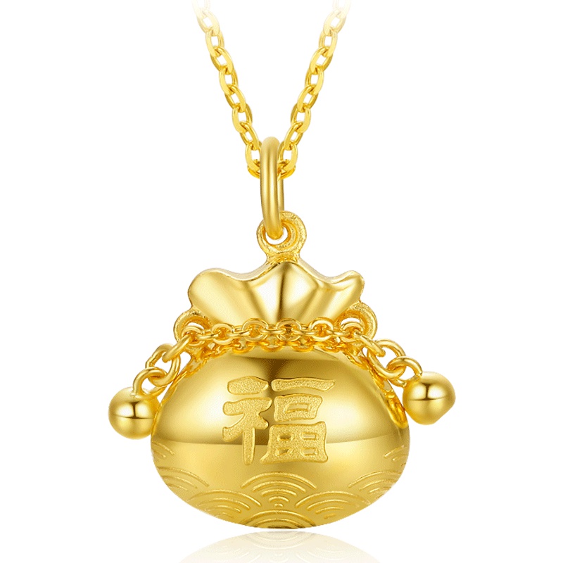 周大生计价黄金吊坠正品新款福袋足金福锁金锁儿童吊坠黄金饰品 女士珠宝首饰