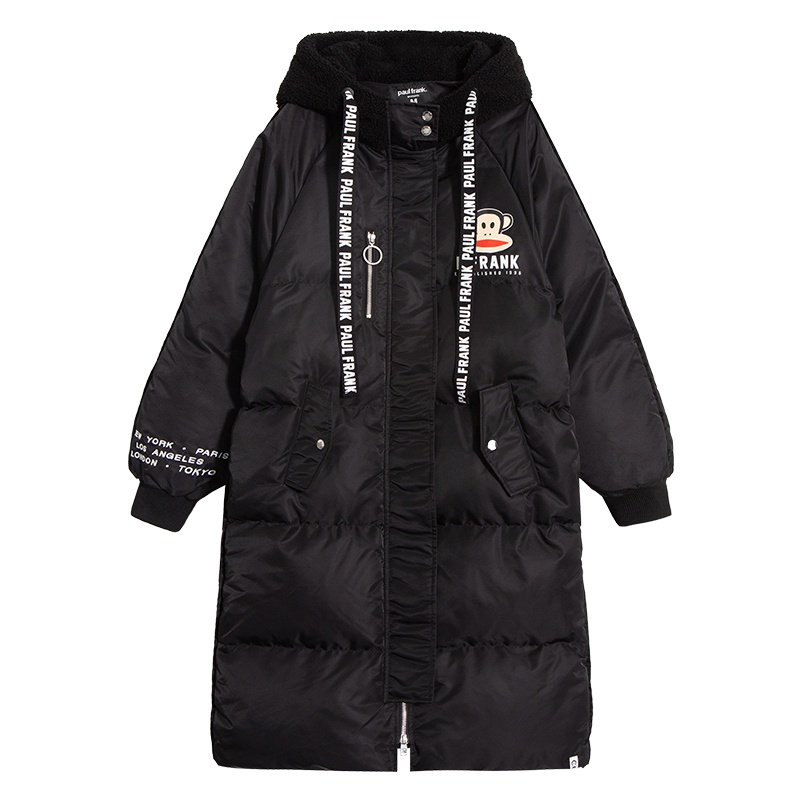 Paul Frank/大嘴猴秋冬2019羽绒服女中长款韩版连帽LOGO印花X