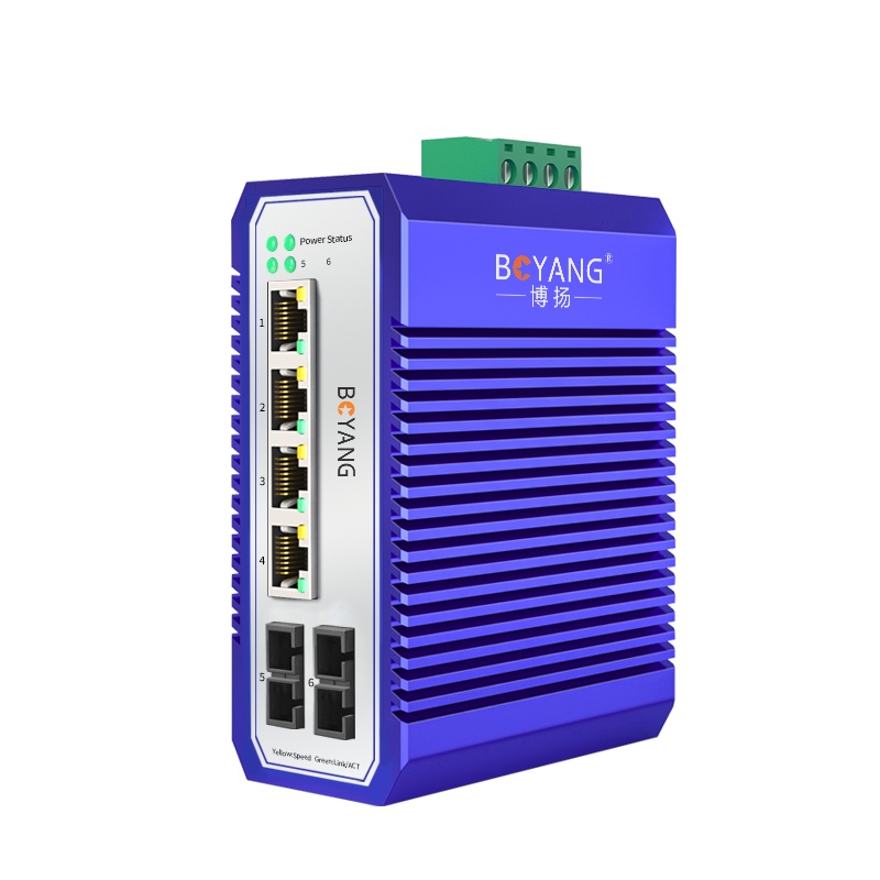 博扬 工业级POE交换机双纤SC 二光四电千兆收发器 宽温导轨式以太网交换机 含电源 BY-ISUQ2042