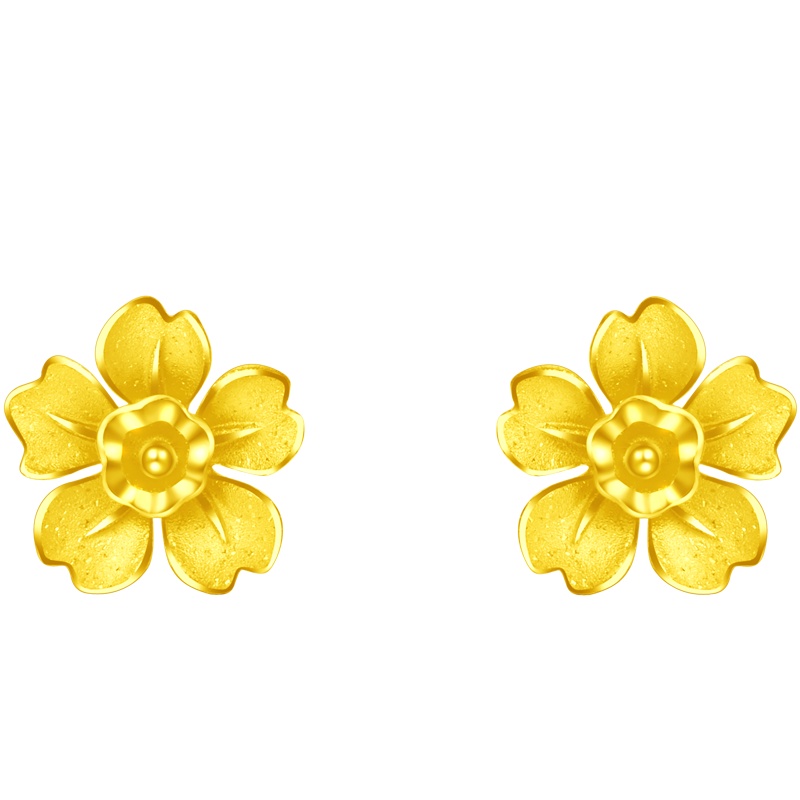 「新款」周大福珠宝首饰花朵足金金耳钉计价EOF263