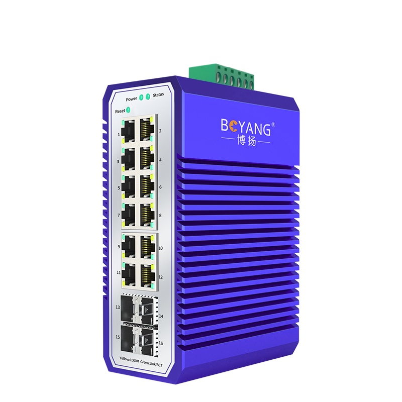 博扬 工业级管理型交换机 4光12电千兆SFP 导轨式VLAN以太网光纤交换机 含电源不含模块 BY-ISMG4121