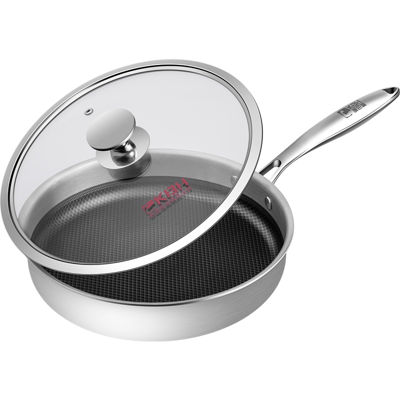 康巴赫(KBH)平底锅煎锅26cm不粘锅304不锈钢煎炒锅 电磁炉燃气通用
