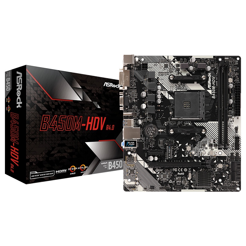 华擎(ASRock)B450M-HDV R4.0主板 支持CPU 3600X/3600(AMD B450/AM4 Socket)