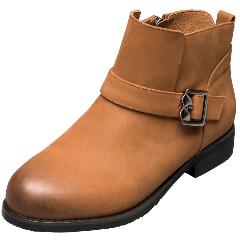 康奈女鞋 冬季圆头磨砂简约粗跟短靴女时尚侧拉链百搭女靴1268938