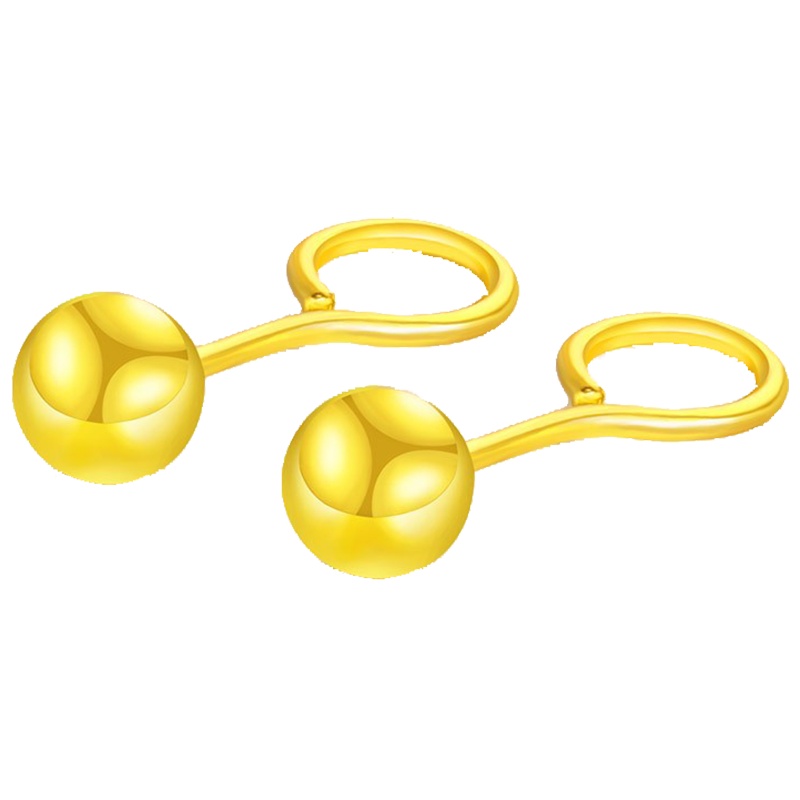 翠绿 黄金耳饰 足金999女款3D硬金圆珠耳钉一对 金重约1.2-1.3g A08000050031