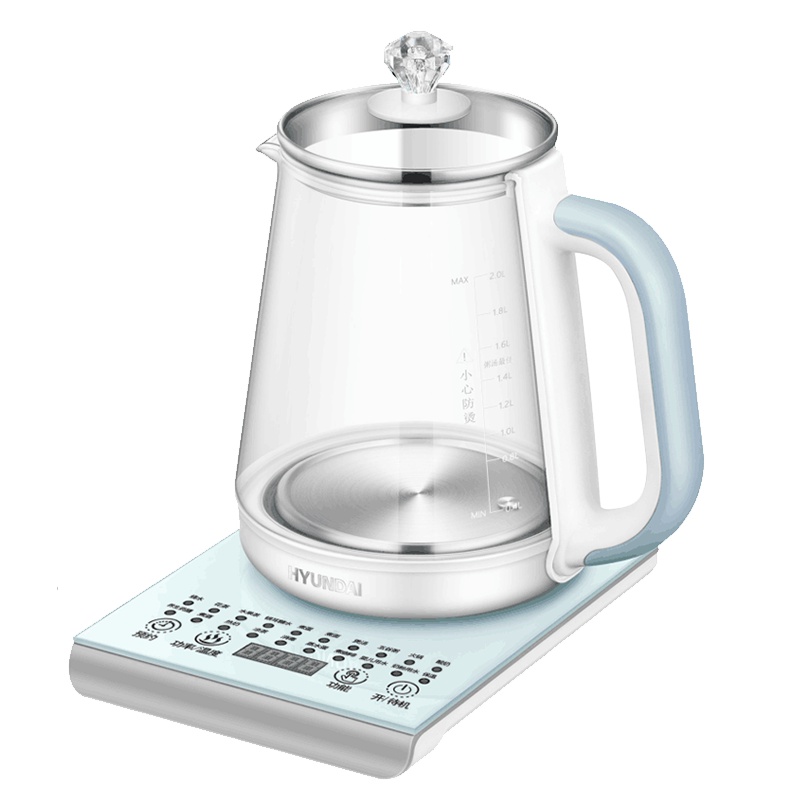 韩国现代(HYUNDAI) QC-YS1652新M款养生壶 燕窝壶加厚玻璃煮茶器电水壶电热水壶花茶壶 粉白(蒸笼)