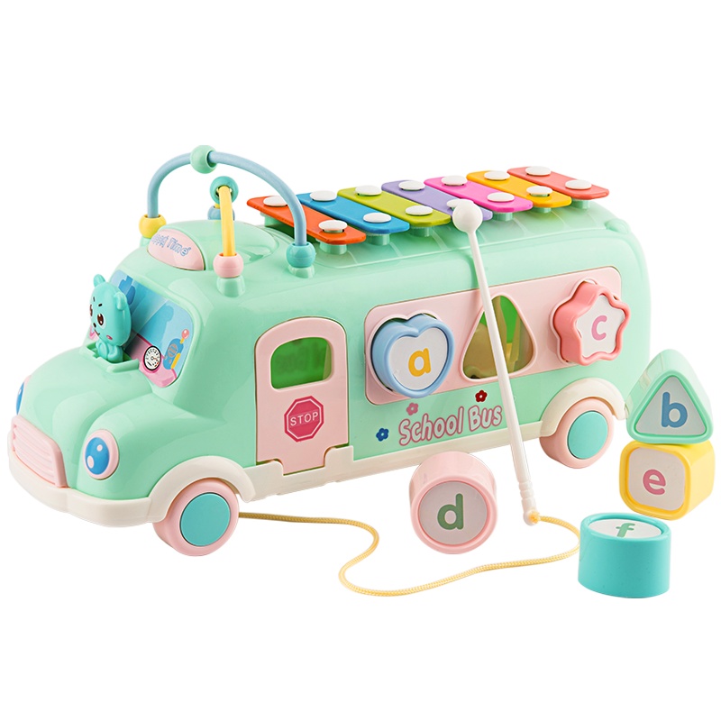 澳乐校巴拖拉车玩具婴儿学步车儿童拉绳手拉线宝宝0-3岁益智玩具 校巴拖拉车
