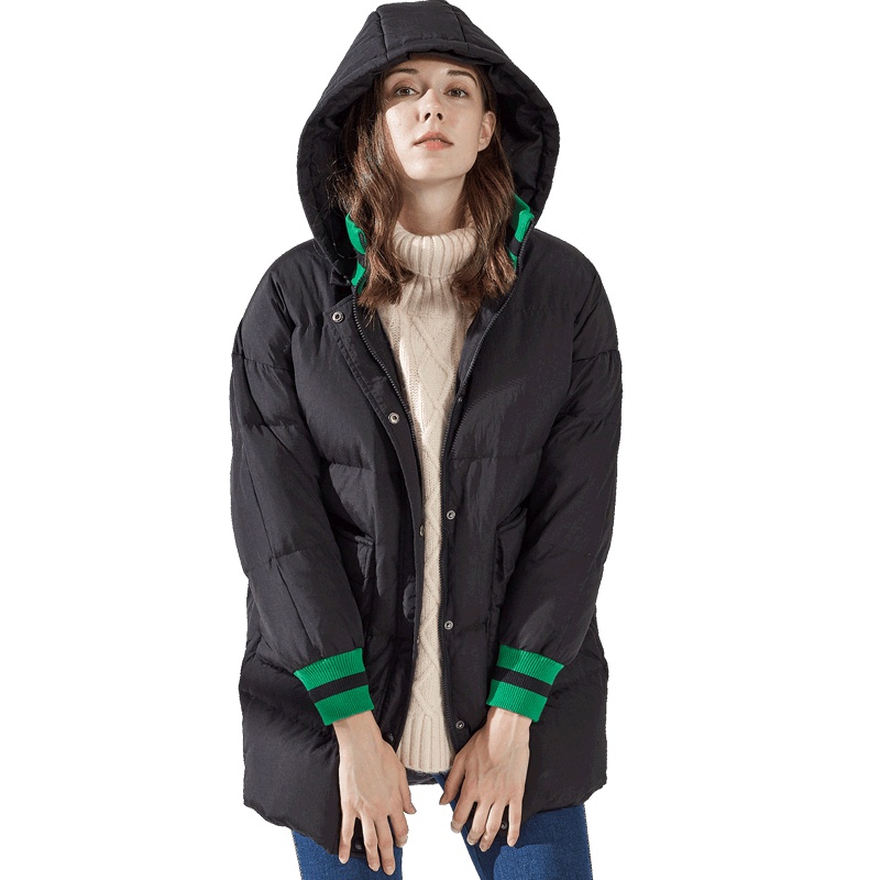 鸭鸭中长款羽绒服 秋冬宽松休闲连帽韩版网红羽绒服B-58218