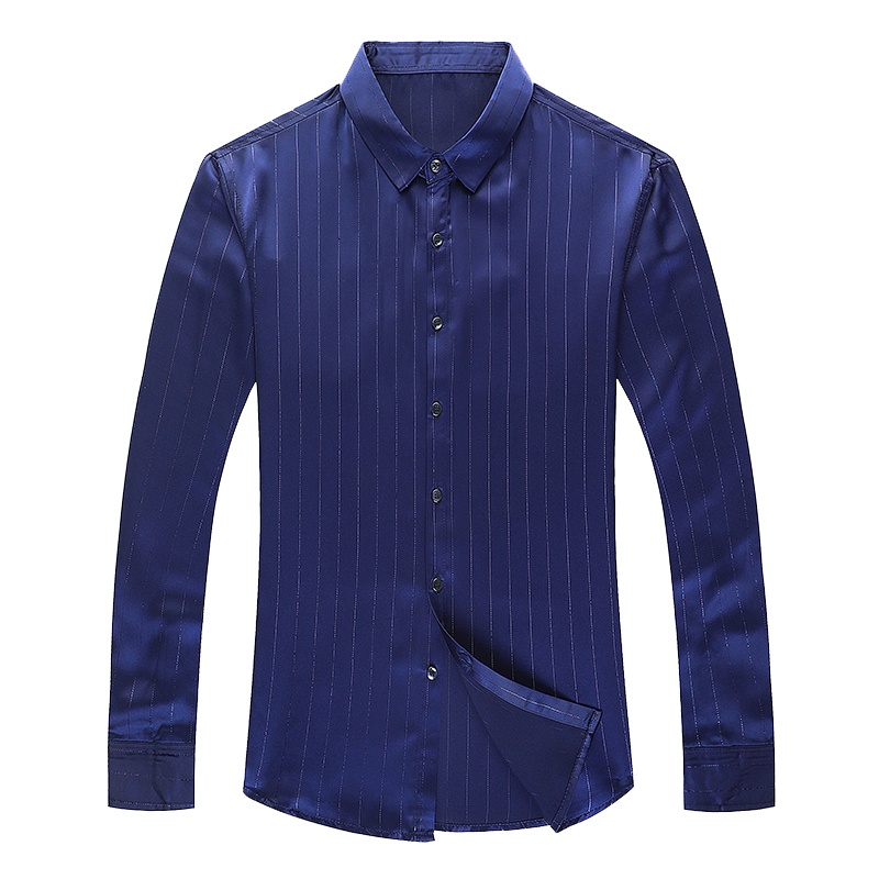 罗曼阿玛尼男装衬衫官方旗舰店2021春新款品牌男士长袖条纹衬衣商务免烫休闲气质中年翻领寸衫342-7006