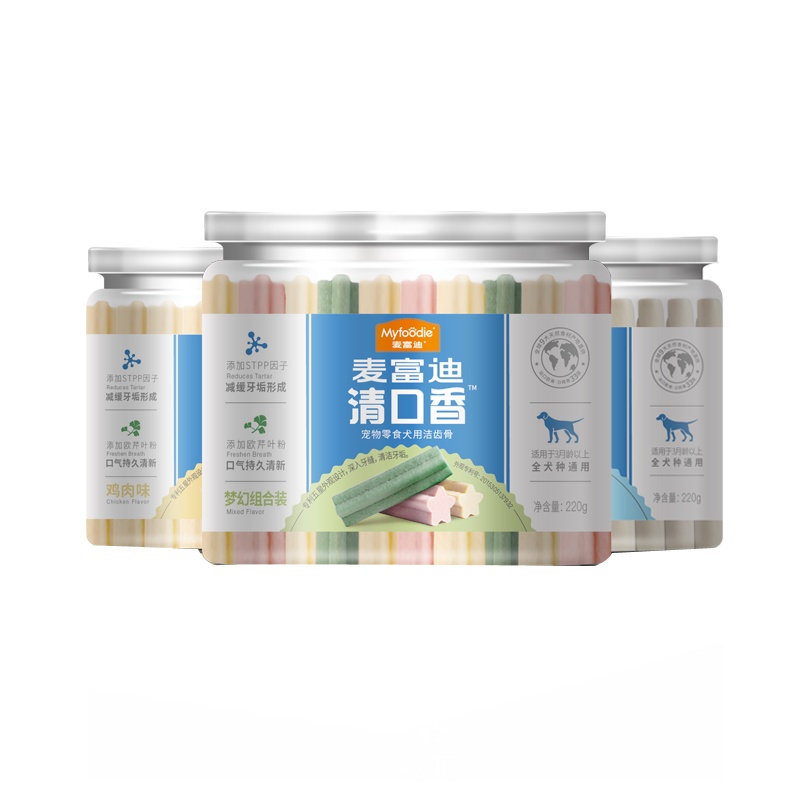麦富迪清口香狗零食泰迪博美小型犬幼犬牛肉味磨牙棒磨牙骨除口臭4连罐 牛肉味/奶棒/梦幻组合/鸡肉味