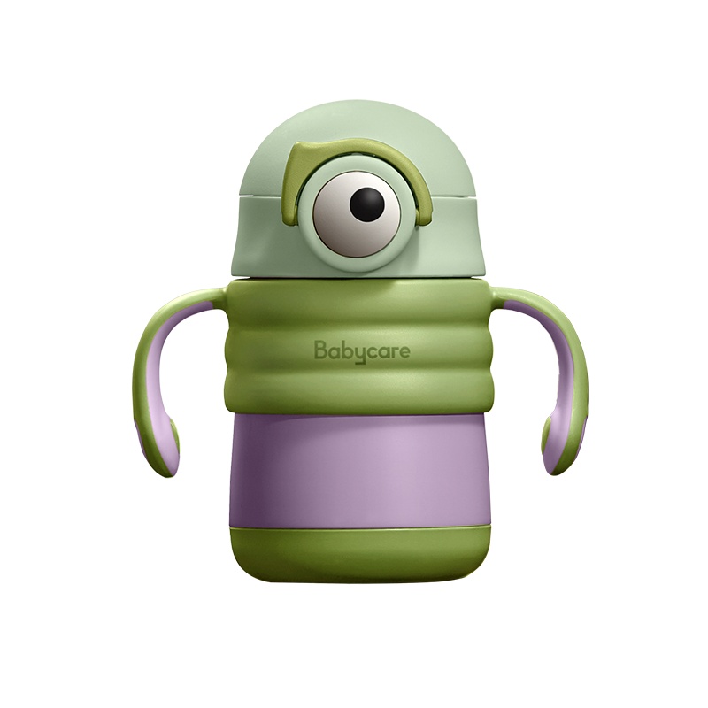 babycare婴儿保温杯儿童水杯不锈钢保温杯带吸管宝宝水杯外出携带 280ml 浅嗬绿