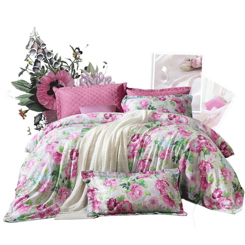 富安娜(FUANNA)家纺天丝四件套1.8米床单被套1.5m夏季床上用品夏天丝4件套双人 爱丽丝之梦