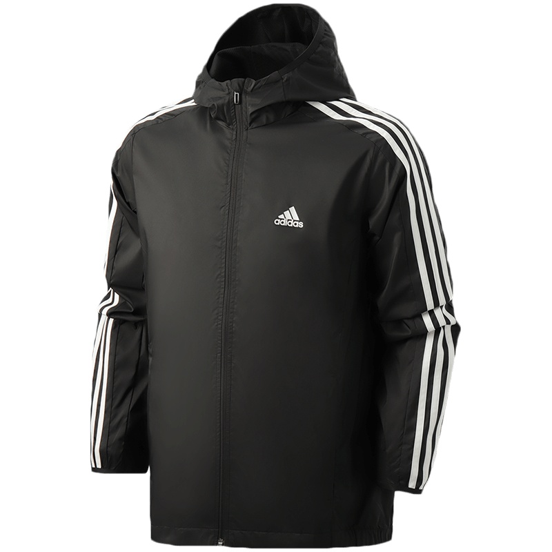 阿迪达斯男服外套三条纹连帽训练夹克休闲运动服GQ0622