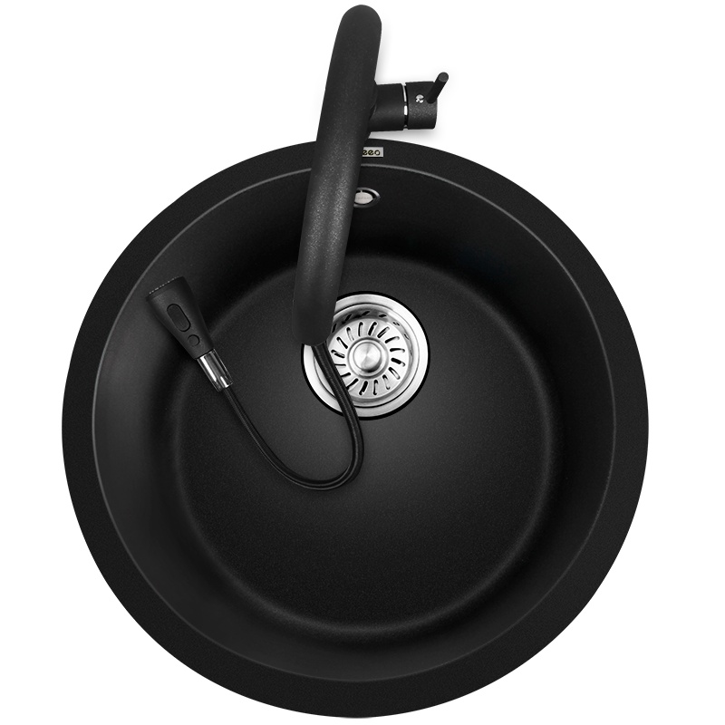 意狄讴石英石圆形水槽单槽小西厨洗菜盆水池吧台嵌入式台下盆套餐