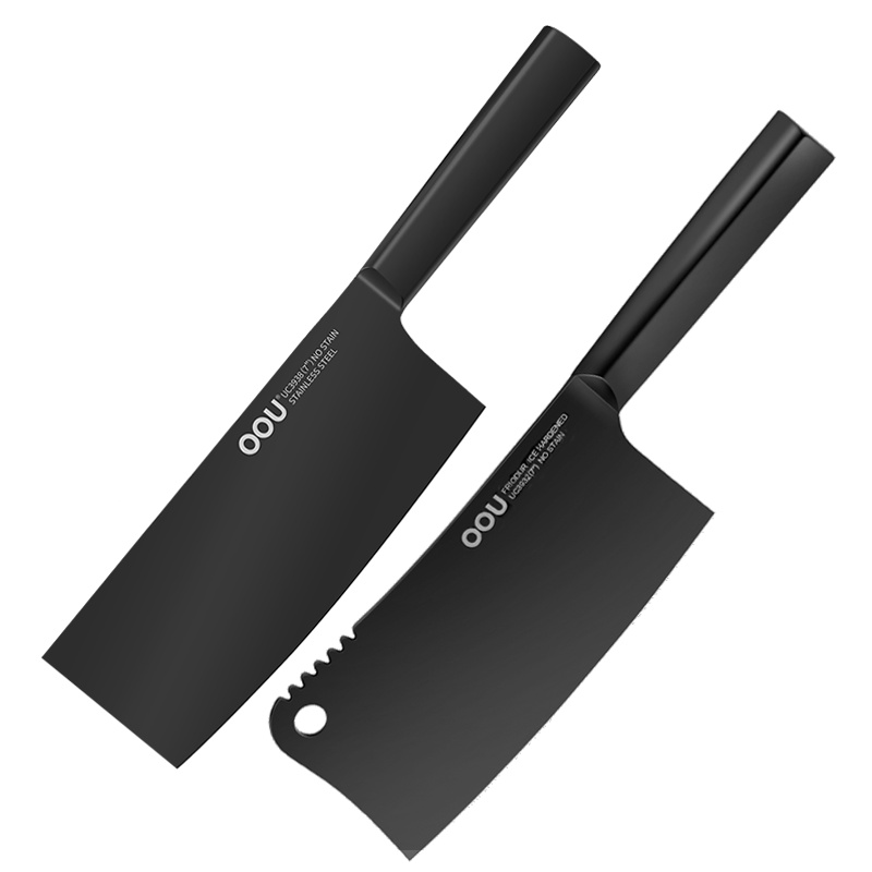 OOU!黑刃菜刀斩骨刀刀两件套 德国钢材 全套厨房刀具剁骨刀刀具菜刀刀具套装不锈钢刀具锋利不生锈