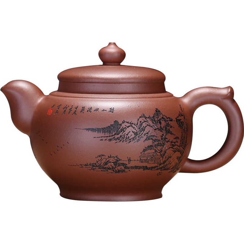 德福 原矿底槽青国工潘小强 纯全手工宜兴紫砂茶壶正品保真375cc