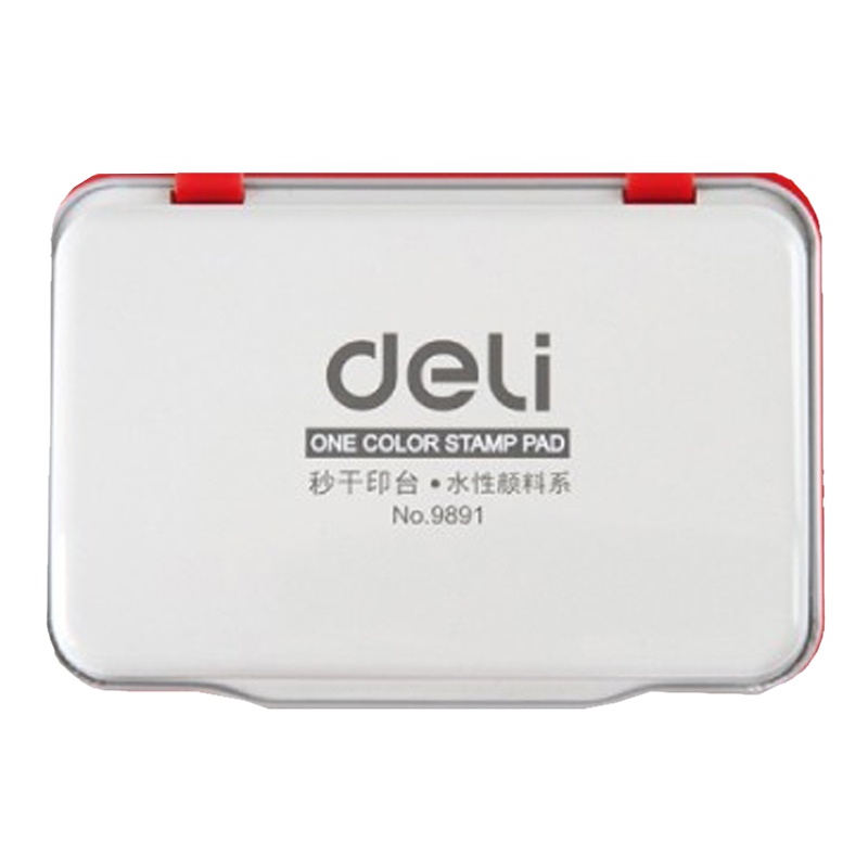 得力 9891秒干印油 金属方形秒干印台 财务用品 印台 小号印台红色
