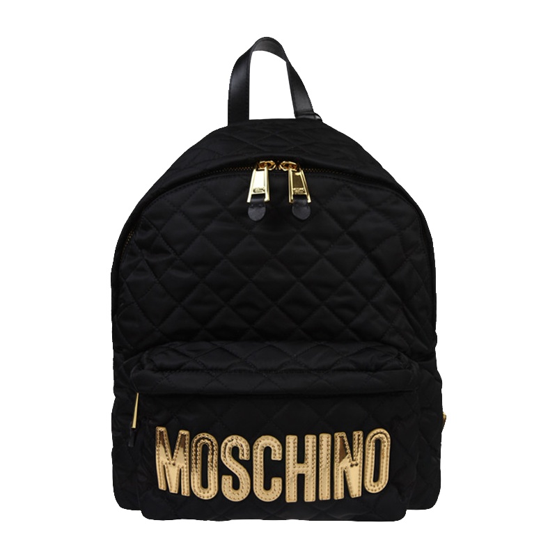 香港直邮 MOSCHINO莫斯奇诺 20SS春夏新款黑色经典菱格字母尼龙大号双肩包女士