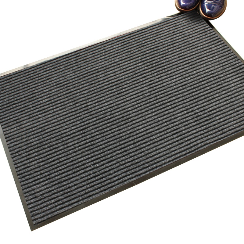 海斯迪克 HK-59 复合地毯 双条纹PVC地垫 防尘防水进门垫 除尘防滑地垫 烟灰色 60*90cm