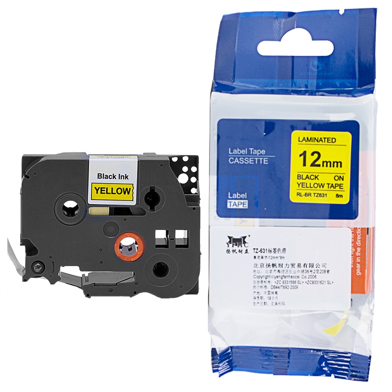 扬帆耐立(YFHC) TZ-631标签色带(黄底黑字/12mm) 适用GL100 PT200/1000/1000BM
