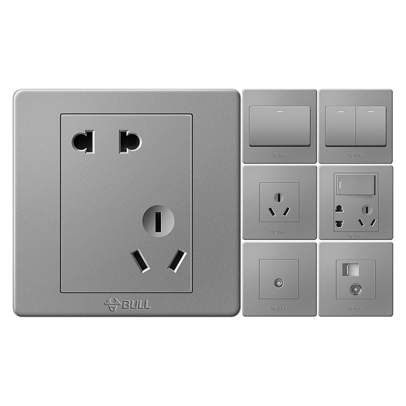 bull公牛开关插座星空银灰色开关面板北欧86型家用五孔插座面板多孔电源插座经典款式开关插座