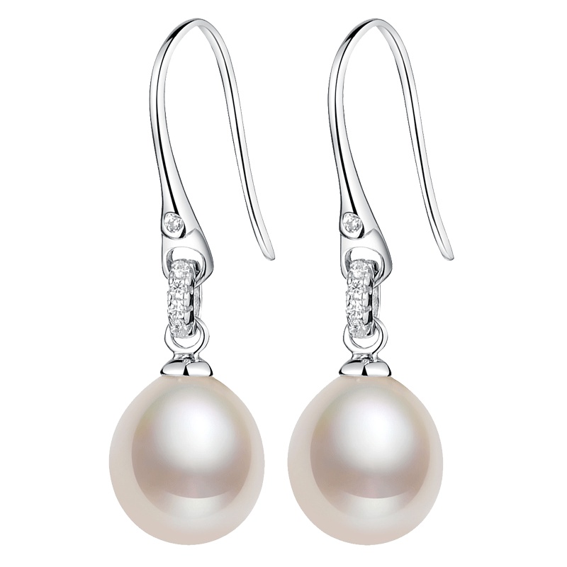 佰色传情(BRIR) 珍珠耳饰S925纯银耳钉镶8-9mm水滴形强光淡水珍珠耳环韩国时尚简约百搭耳坠母亲节送母亲长辈自戴