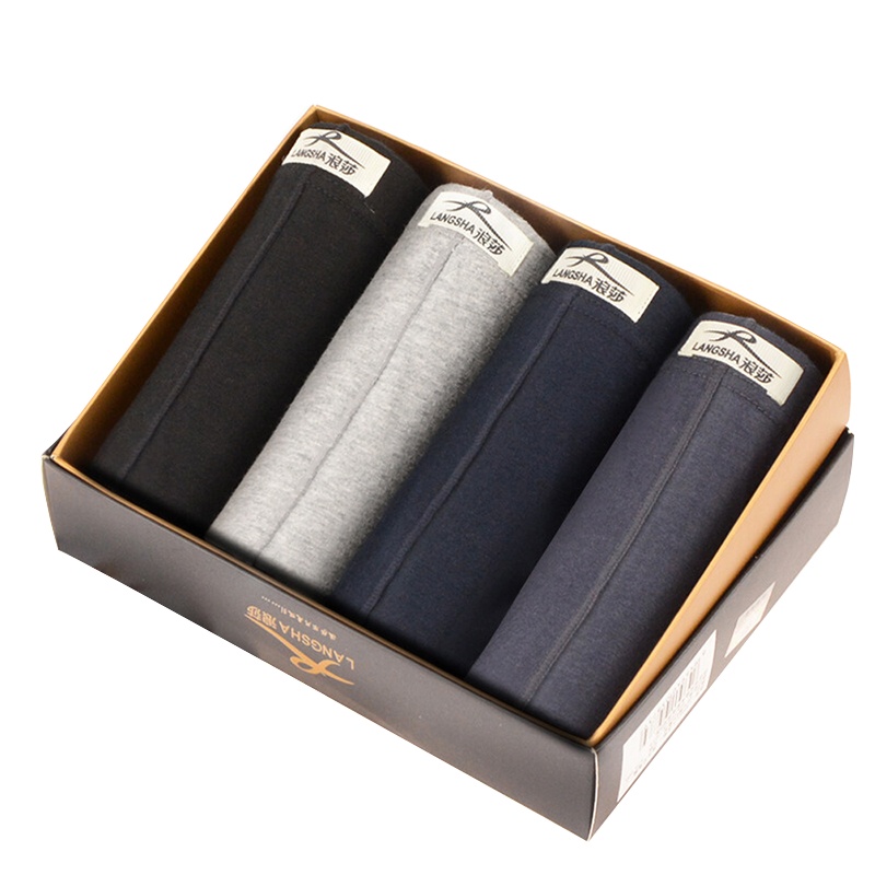 浪莎4条内裤 男纯棉四季透气 宽松平角裤青年潮韩版 四角裤