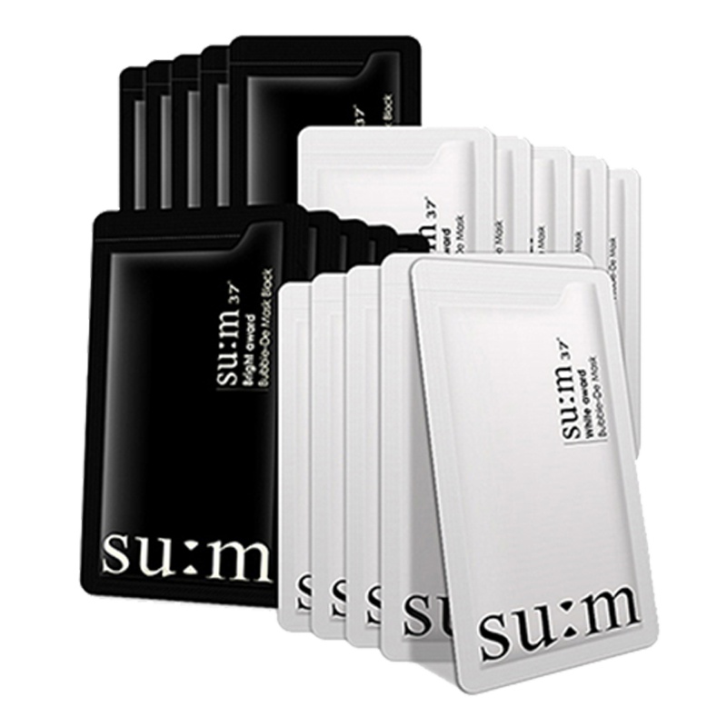 su:m 37面膜 呼吸苏秘37度泡泡面膜氧气保湿补水深层清洁收缩毛孔水洗面膜黑白组合10片装 韩国进口