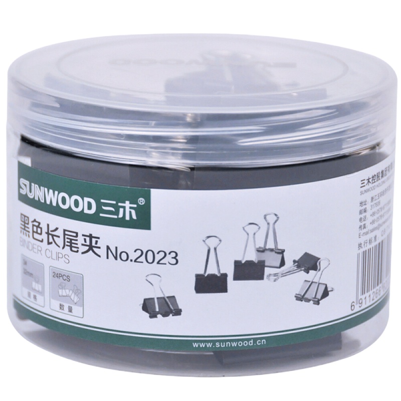 三木(SUNWOOD) 32mm黑色长尾夹/长尾票夹 24只/筒 新老包装随机 2023