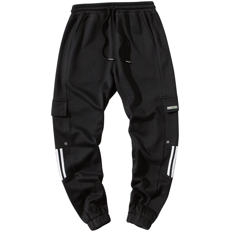 奥朗奴(AOLANGNU)运动宽松束脚直筒黑灰雾霾蓝色裤子