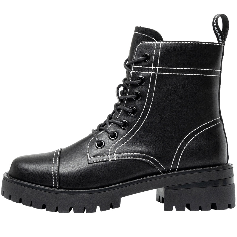 马克华菲真皮马丁靴女机车靴黑色网红鞋英伦风内增高显瘦短靴