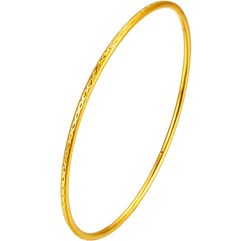 中银金行黄金手镯足金999光面车花手镯硬金黄金叠搭女款手镯镯子