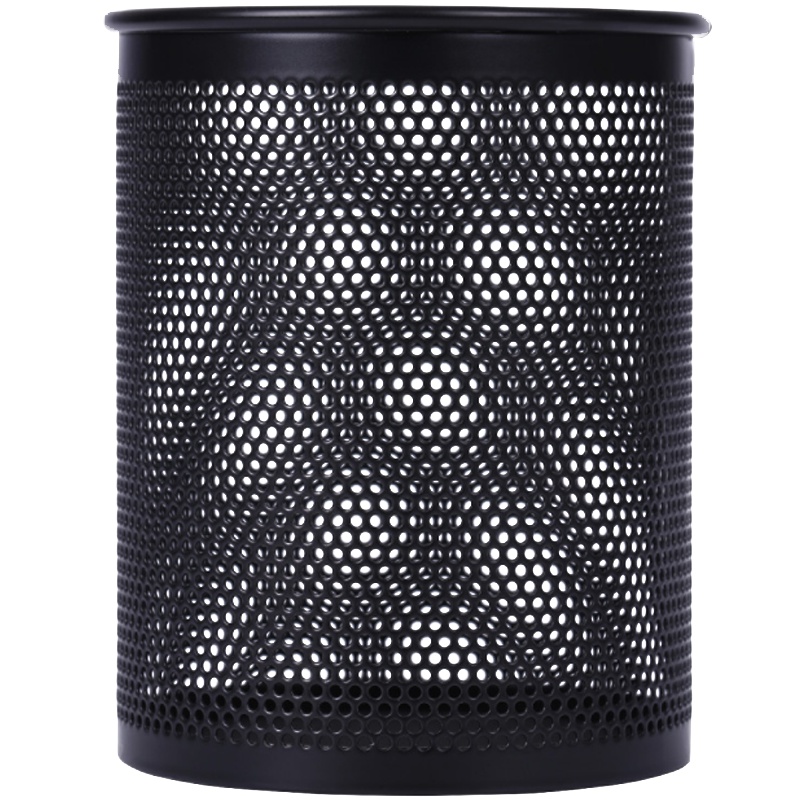 得力deli 909 笔筒 金属网纹圆形笔筒 办公用品文具 圆形笔座 金属 黑