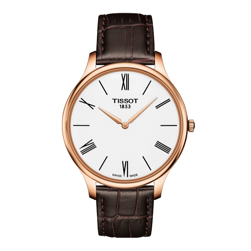 天梭(TISSOT)手表 新款瑞士俊雅系列复古时尚5.15mm纤薄表盘皮带石英表 男T063.409.36.018.00