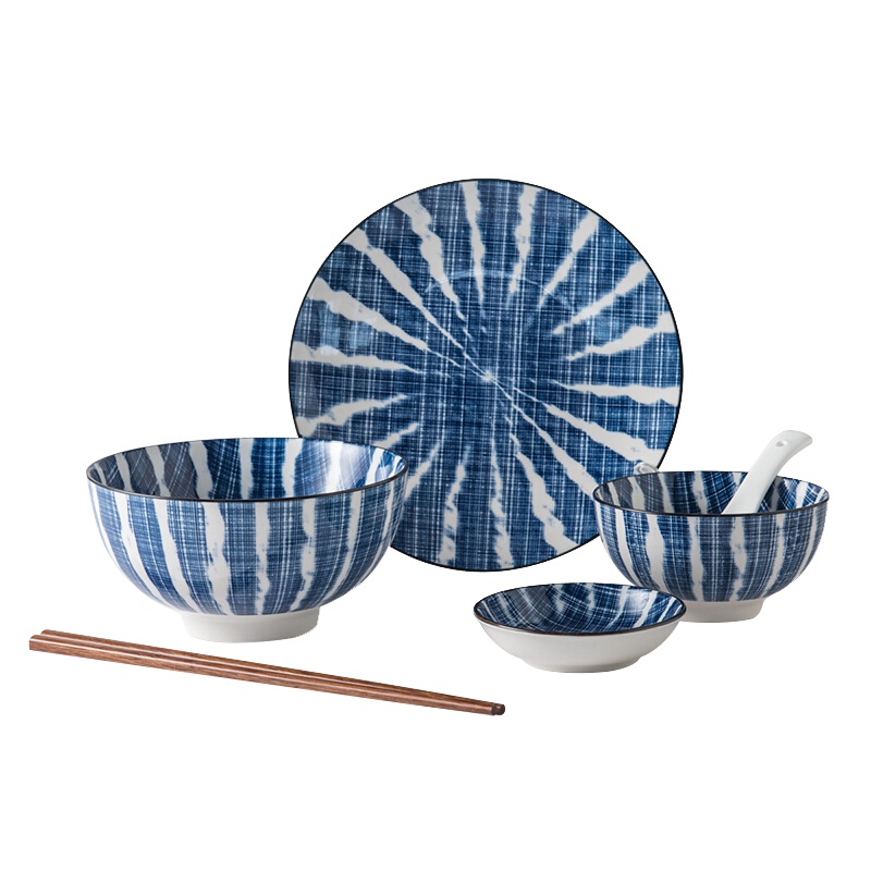 IJARL 亿嘉碗碟日式创意手绘釉下彩碗盘餐具套装陶瓷碗盘碗筷厨房一人食餐具组合 米格系列 6件套