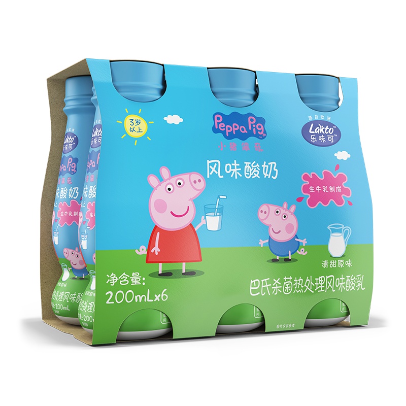 Lakto乐味可小猪佩奇风味酸奶酸牛奶常温发酵乳风味酸奶 清甜原味儿童专属200ml*6